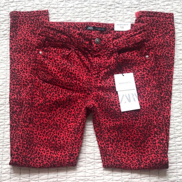 Zara Denim - NWT Zara red Cheeta skinny jeans